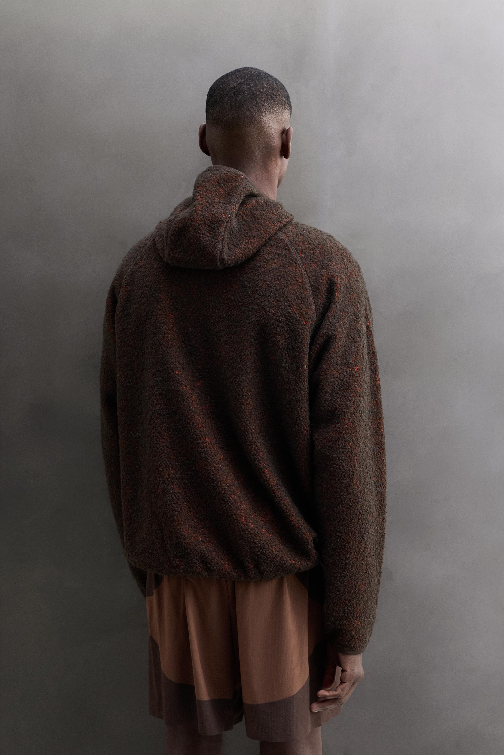 WOOL-BLEND FLEECE HOODED SWEATSHIRT